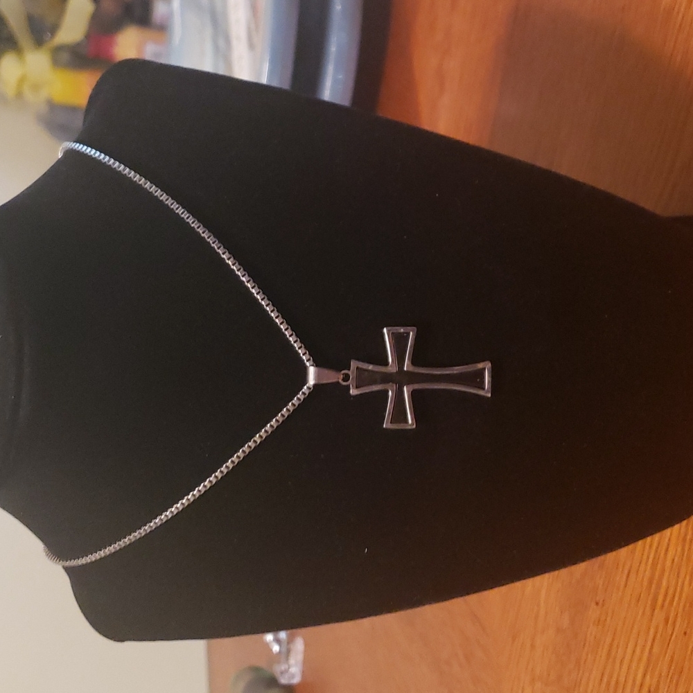 24" Sterling Silver and Black Pendant